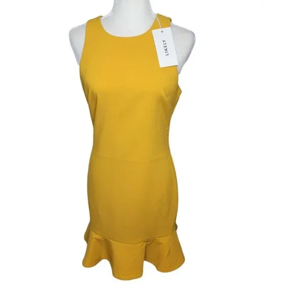 Likely Sleeveless Beckett Bodycon Sheath Peplum Dress Size 8 Yellow NWT! - Picture 1 of 3